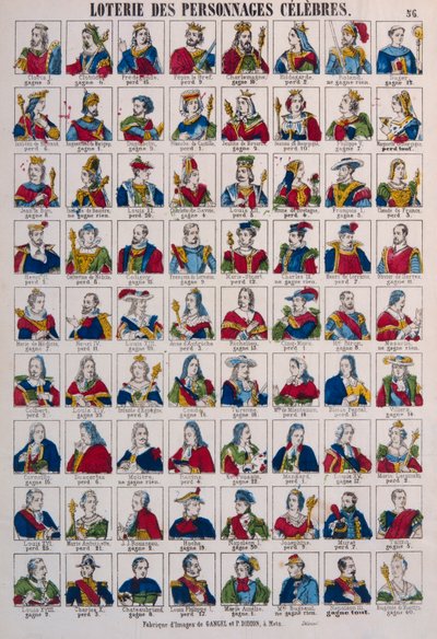 Lottery of Celebrated Persons, publicerad av Gangel & P. Didion, Metz, ca 1870 av French School
