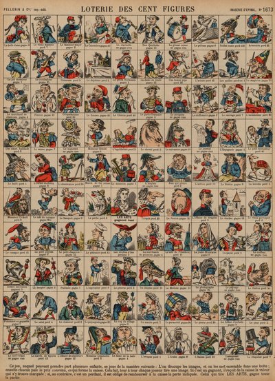 Lotteri med hundra figurer (färgad gravyr) av French School