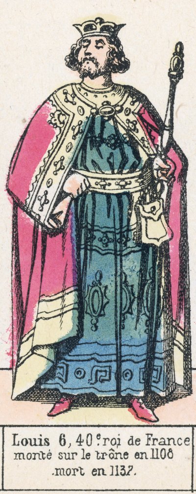 Ludvig 6, 40:e kung av Frankrike, besteg tronen 1108, dog 1137 (färgad gravyr) av French School