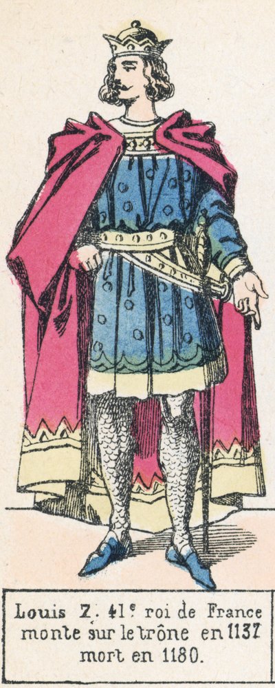 Ludvig 7, 41:e kung av Frankrike, besteg tronen 1137, dog 1180 (färgad gravyr) av French School