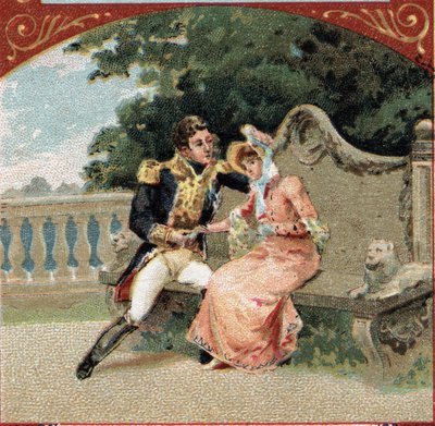 Louis Alexandre (Louis-Alexandre) Berthier (1753-1815), prins av Wagram, med Madame Visconti, hans älskarinna, på Chateau de Grosbois. Kromolitografi från slutet av 1800-talet av French School