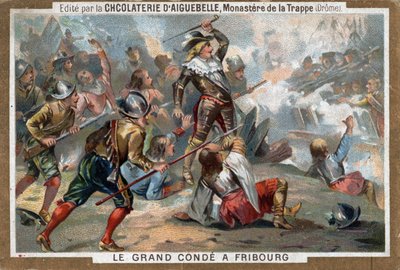 Ludvig II av Bourbon, Prins av Conde (Bourbon-Conde), känd som Le Grand Conde, vid slaget vid Fribourg 1644. Kromolitografi av 1800-talet. av French School