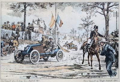 Louis Renault körde i Paris till Madrid-loppet 1903, c.1903 av French School