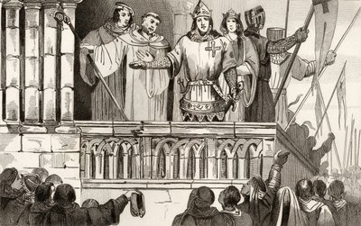 Ludvig VII (1120-80) den unge samlar in stöd till det andra korståget 1144, ur "Histoire de France" av Colart, publicerad omkring 1840. av French School