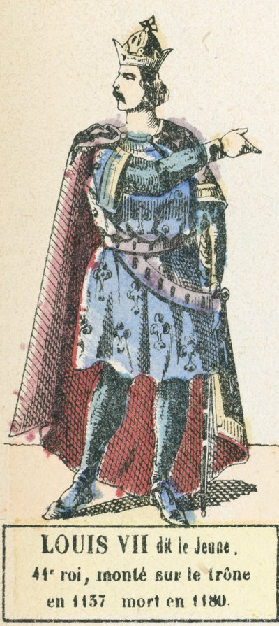 Ludvig VII dit le Jeune, 41:e kung, besteg tronen 1137, dog 1180 (färgad gravyr) av French School