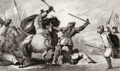 Ludvig VI (1081-1137) den store slåss mot engelsmännen i slaget vid Brenneville, från 