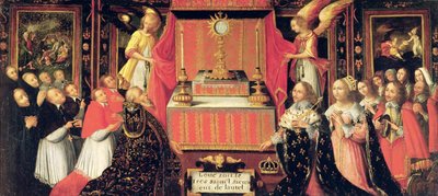 Ludvig XIII (1601-43) Anna av Österrike (1601-66) Infanta av Spanien och Gaston de France (1608-60) hertig av Orleans före det heliga sakramentet av French School