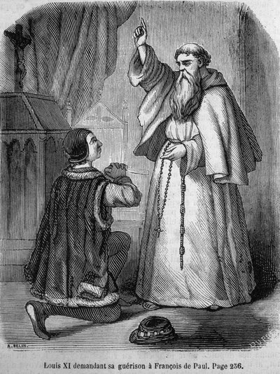 Ludvig XI ber om hans helande av François de Paule - i "Histoire de France" av L.-P. Anquetil av French School