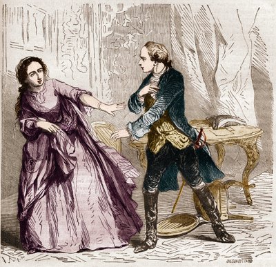 Ludvig XV kung av Frankrike (1710 -1774) med grevinnan (Madame) av Ventimiglia (1712-1741) hans älskarinna. I "Prostitutionens och utsvävningens historia bland alla världens folk från antiken till våra dagar" av Dr Th. -F. Debray. 1879. av French School