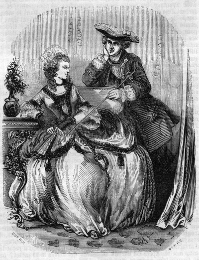 Louis XV och Madame de Pompadour, Jeanne Antoinette Poisson (1721-1764) (Marquise de Pompadour) - i "" Histoire de France"" av L.-P. Anquetil av French School