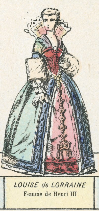 Louise de Lorraine, fru till Henrik III (färgad gravyr) av French School
