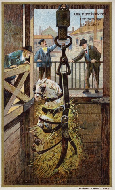 Att sänka en häst i en gruva (chromolitho) av French School