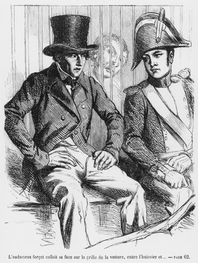 Lucien de Rubempre och Vautrin arresterade, illustration från Splendeurs et Miseres des Courtisanes av Honore de Balzac, publicerad 1867 av French School