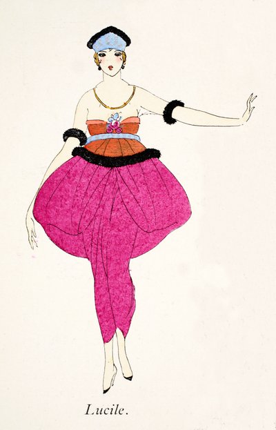 Lucile - Design för en klänning (stenciltryck) av French School