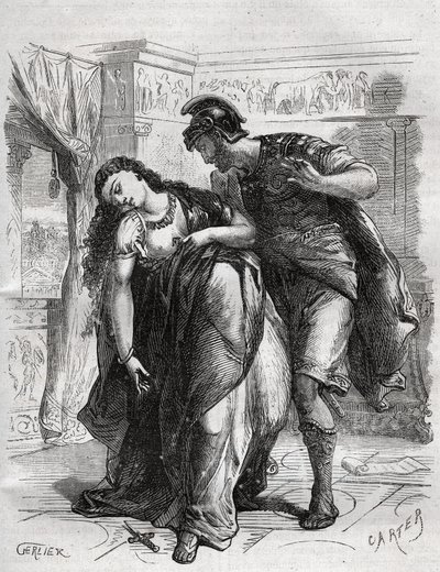 Lucreces död: Lucrece (Lucrezia, Lucretia, romersk dam från 600-talet f.Kr.) blev offer för våld av sin kusin Sextus Tarquin, son till Tarquin den Superb. Hon begick självmord inför sin man, Lucius Tarquinius Collatinus, känd som Ta av French School