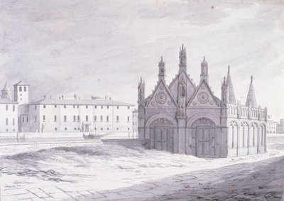 Lungarno, Santa Maria della Spina, Pisa (penna och bläck på papper) av French School