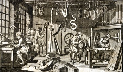 Luthiers verkstad. Gravyr - i Encyclopedia of Diderot och D