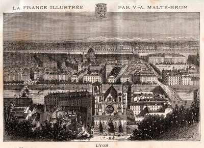 Lyon - gravyr i "La France illustrée: geografi, historia, statistisk administration" av V.A. Malt-Brown. 1884 av French School
