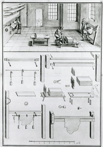 MS 1064 fol 11 Descriptions of Arts & Crafts av Denis Diderot (1713-84), publicerad ca 1770 .(b & w foto) av French School