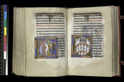 MS 300 f.198v-199r, Rösträtt till korset och rösträtt för änglar, från Isabellas psalter och timmar, Paris, ca 1265-70 (penna & bläck och tempera på pergament) av French School