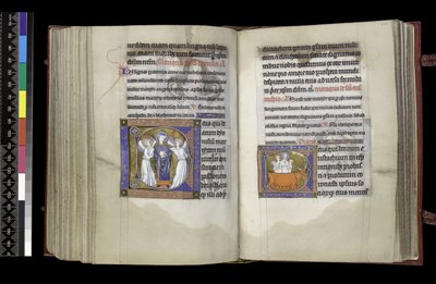 MS 300 f202v-203r, Rösträtt till St Denis och Rösträtt till St Eustace, från Isabella av Frankrikes psalter och timmar, Paris, ca 1265-70 av French School