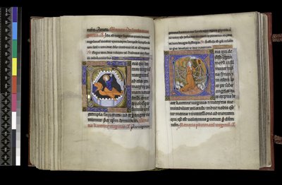 MS 300 f.206v-207r, Rösträtt för St. Margareta och Rösträtt för St. Katarina, från Isabellas psalter och timmar, Paris, c.1265-70 (penna & bläck och tempera på pergament) av French School