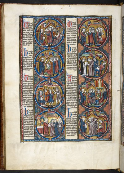 FRÖKEN. Harley 1527, f.80v, miniatyrer från Bible moralisée (vellum) av French School
