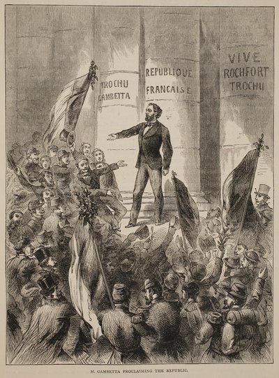 M. Gambetta proklamerar republiken, september 1870, illustration från Cassells historia om kriget mellan Frankrike och Tyskland, 1870-1871 av French School