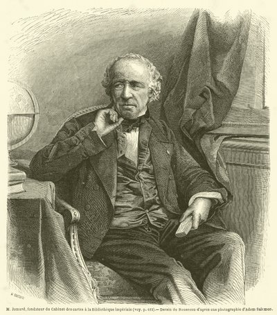 M Jomard, grundare av Cabinet des cartes vid Imperial Library (gravyr) av French School