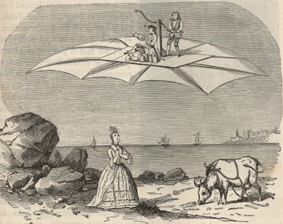 Machine (Glider) av Samuel Musgrave (1732-1780) Gravyr i "" Vetenskaper till allas förfogande - Populär fysik och kemi"" av Alexis Clerc - Slutet av 1800-talet - Privat samling av French School