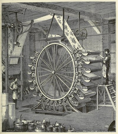 Maskin för utskrift av tapeter i upp till tjugo färger, pub. 1873 gravyr, 1873. av French School