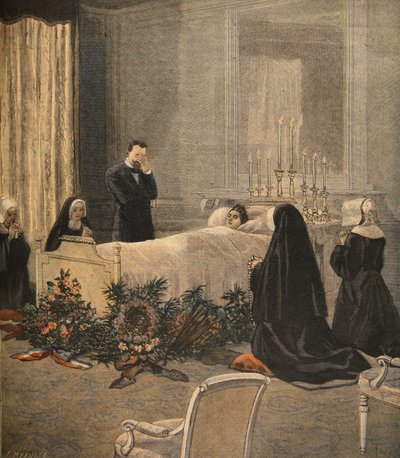 Madame Carnot på sin dödsbädd, illustration från Le Petit Journal: Supplement illustre, 16 oktober 1898 av French School