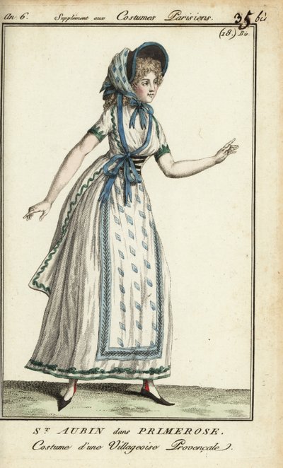 Madame de St. Aubin i kostym som Primerose. av French School