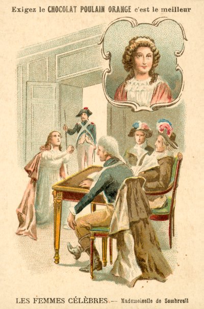 Mademoiselle de Sombreuil, franska revolutionen (chromolitho) av French School