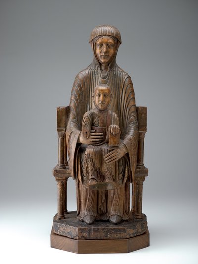Madonna och barn i majestät, ca 1150-1200 (trä, spår av polykrom) av French School
