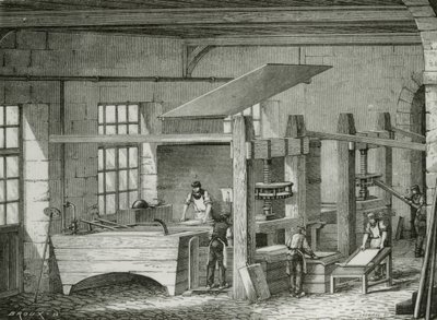 Gör papper för hand genom att sikta massa i formar. Gravyr c1870. av French School