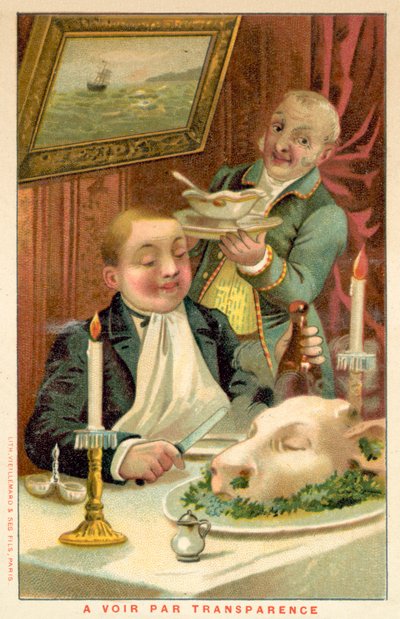 Man äter middag (chromolitho) av French School