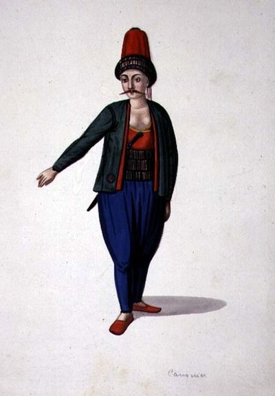 Man med en dolk, ottomansk period, tredje kvartalet av 1700-talet (akvarell på papper) av French School