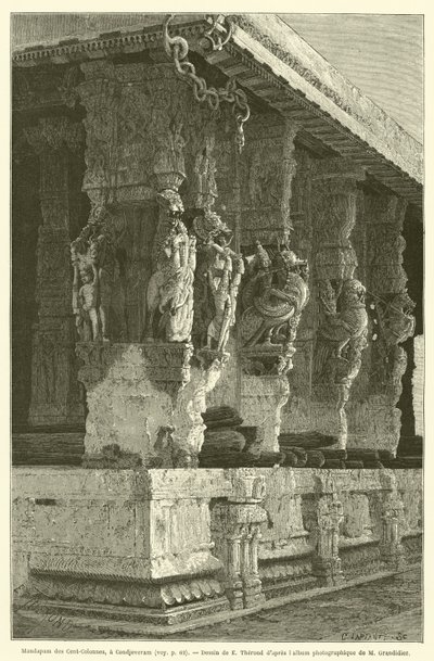 Mandapam av de hundra kolumnerna, vid Condjeveram (gravyr) av French School