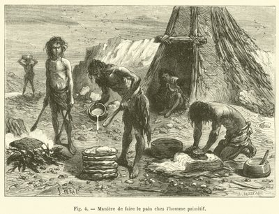 Sätt att göra bröd i primitiv människa (gravyr) av French School