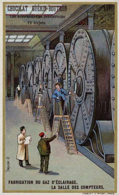 Tillverkar gas för belysning. Mätarhall (chromolitho) av French School