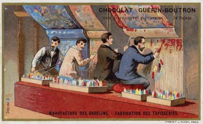 Tillverkar gobelänger på Gobelins Manufactory (chromolitho) av French School
