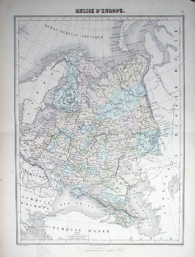 Karta över det europeiska Ryssland, ca 1840 (kolorerad gravyr) av French School