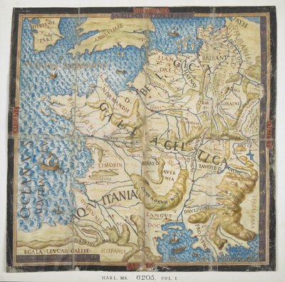 Karta över det antika Europa, från "Les Commentaries de la Guerre Gallique" (bok I) av François Desmoulins de Rochefort av French School