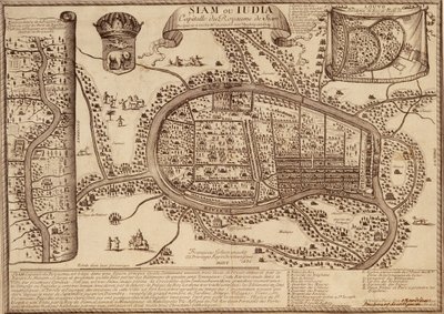 Karta över Ayutthaya, 1686 (bläck på papper) av French School