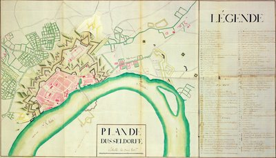 Karta över Düsseldorf (penna och bläck på papper) av French School