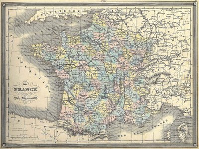 Karta över Frankrike - i "" Atlas universel"" av Vuillemin, ca. 1851 av French School