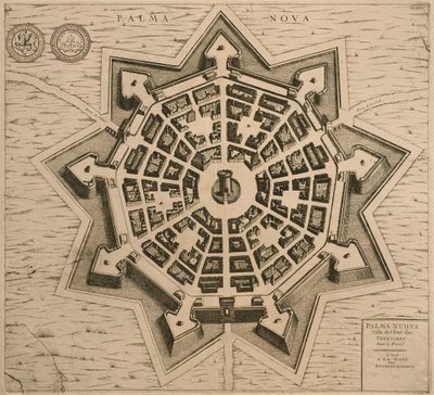 Karta över Palmanova, från Les Villes de Venetie, 1704, publicerad av Rutgert Alberts i Haag av French School