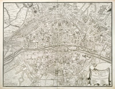Karta över Paris, från The Atlas of Paris av Jean de la Caille, 1714 av French School