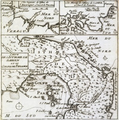 Karta över Dariennäset och Panamabukten i "" Ny resa runt om i världen"" av Guillaume Dampier (William Dampier) av French School